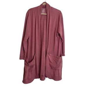 L.L.Bean Womens Longline Jersey Cardigan 2X Plus Pink Modal Blend Pockets flaws